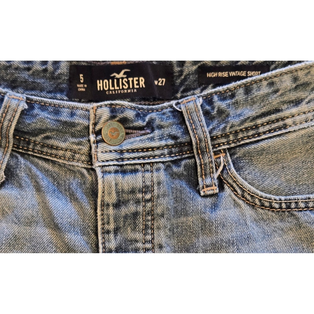 Hollister High Rise Vintage Denim Shorts Distressed Ripped Blue Jean Size 5 - Picture 3 of 6